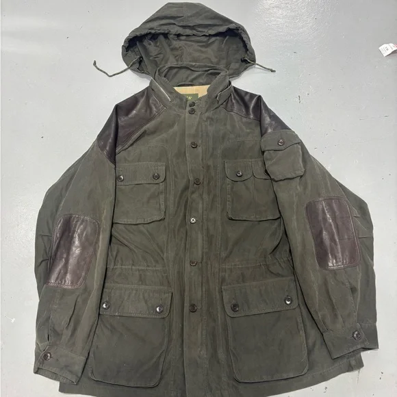 Orvis Dark Green Military Jacket with Brown Leather Details - Picture 1 of 10
